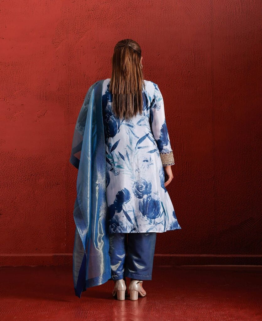 BLUE FLORAL COTTON MARODI SUIT SET
