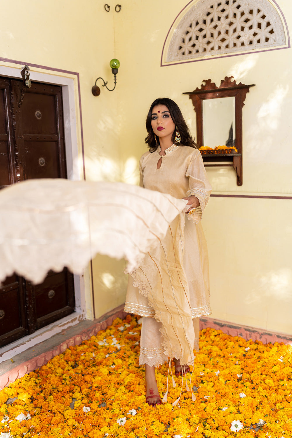 BEIGE CUTWORK SUIT