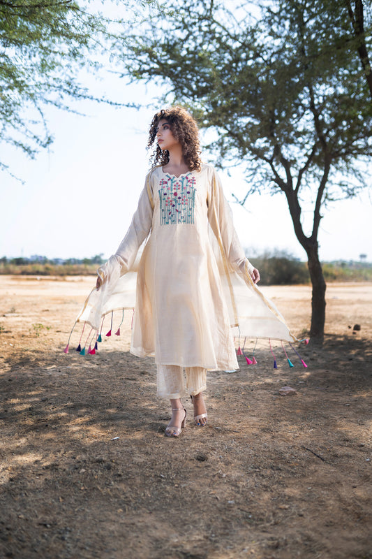 BEIGE HAND EMBROIDERED SUIT