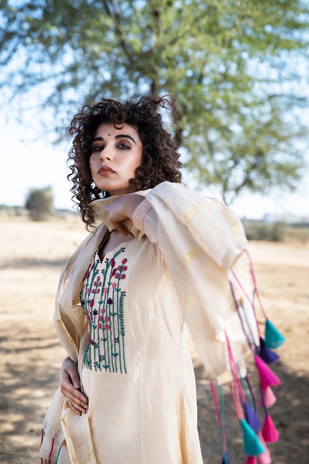 BEIGE HAND EMBROIDERED SUIT