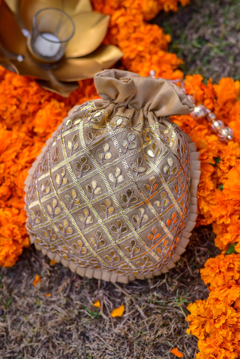 BEIGE GOLD GOTA POTHLI BAG