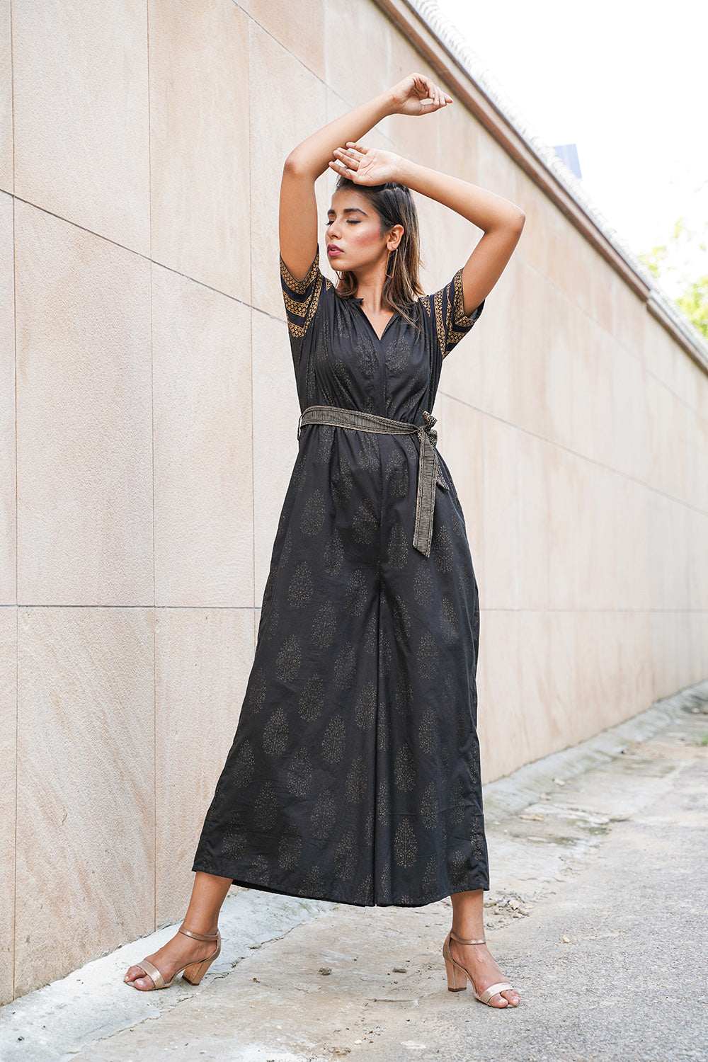 BLACK BLOCKED JUMPSUIT