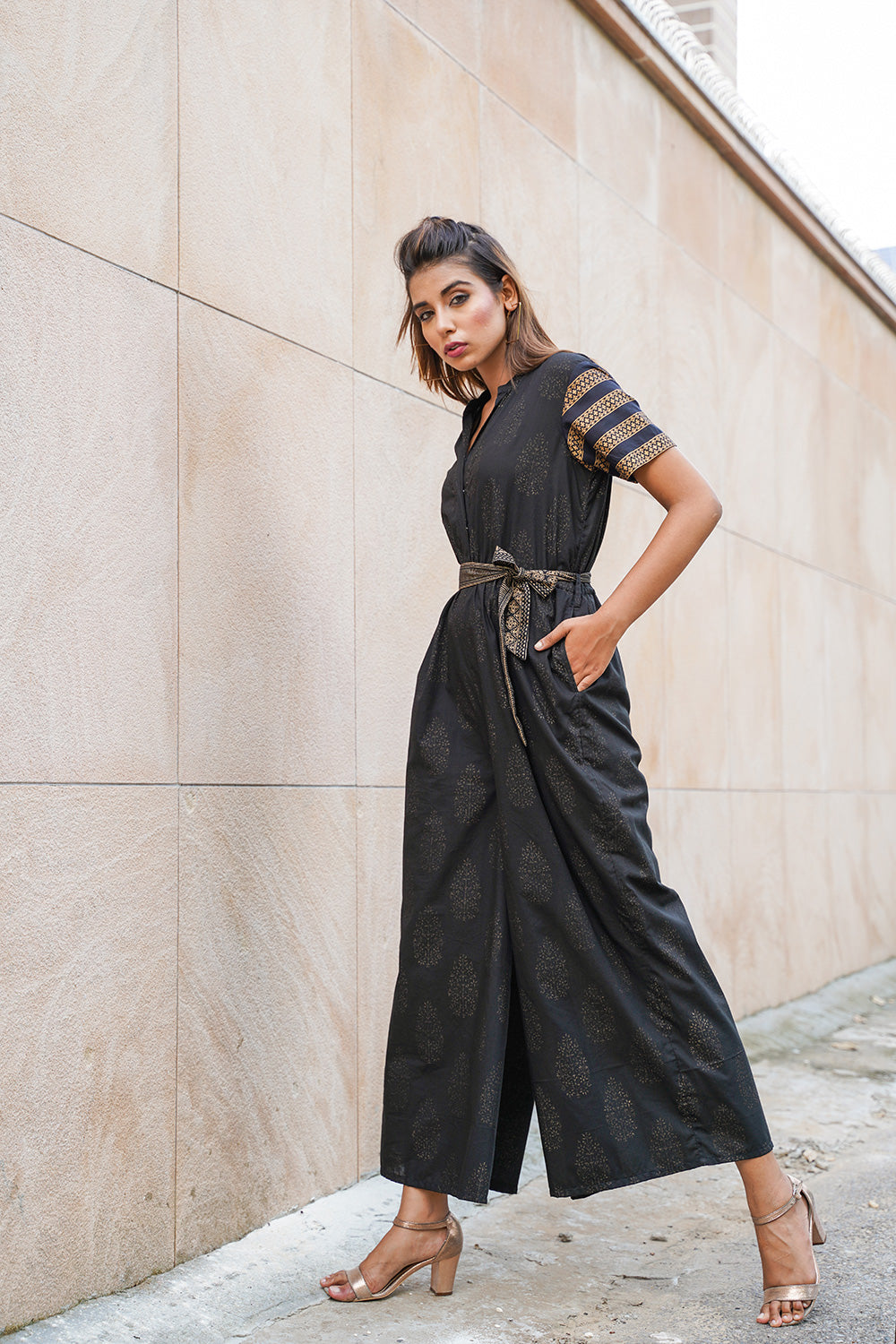 BLACK BLOCKED JUMPSUIT