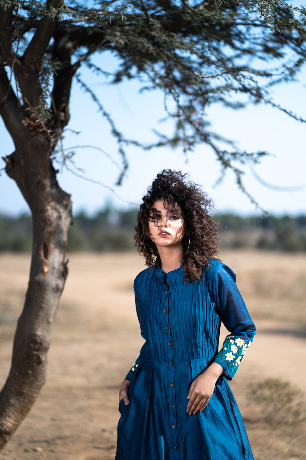 BLUE HAND EMBROIDERED DRESS