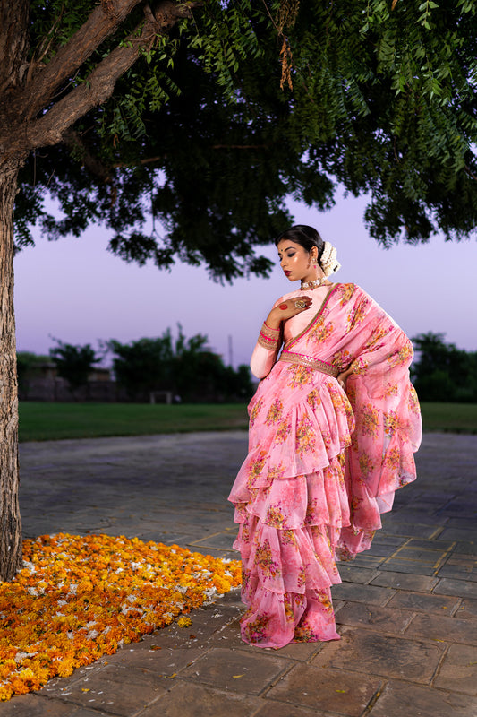 BLUSH PINK RUFFLE SAREE