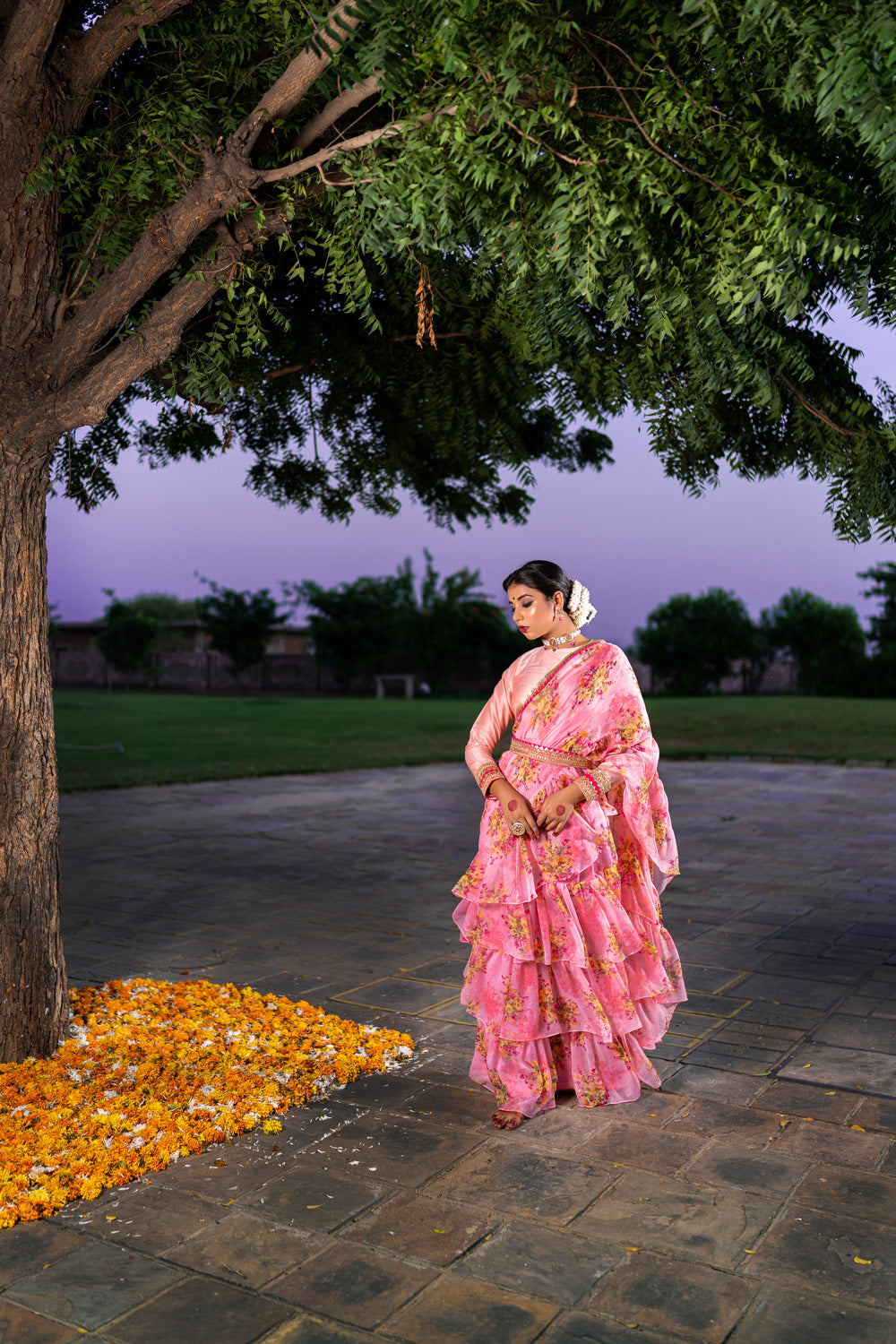 BLUSH PINK RUFFLE SAREE