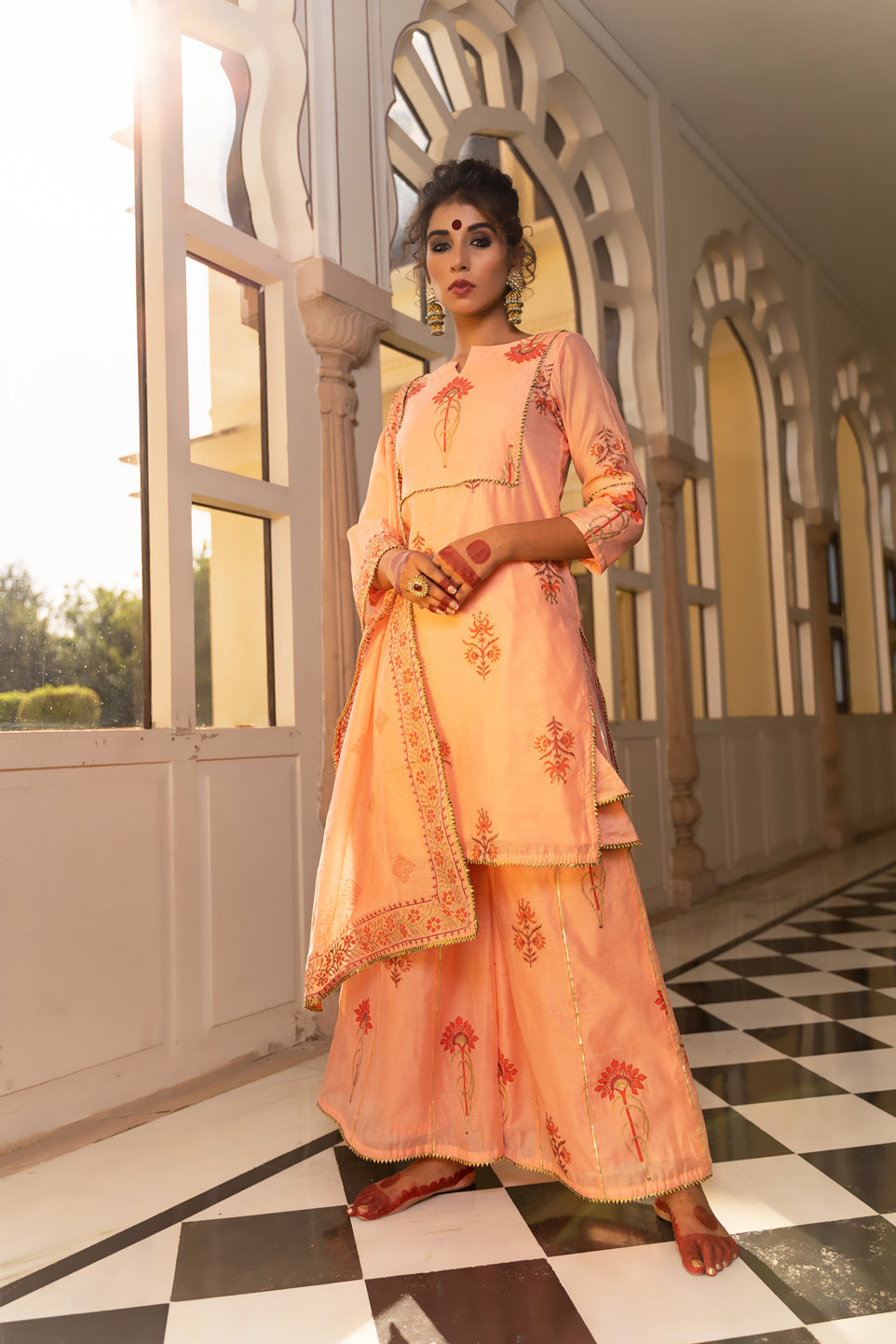 BLUSH PINK BLOCKED SHARARA SET