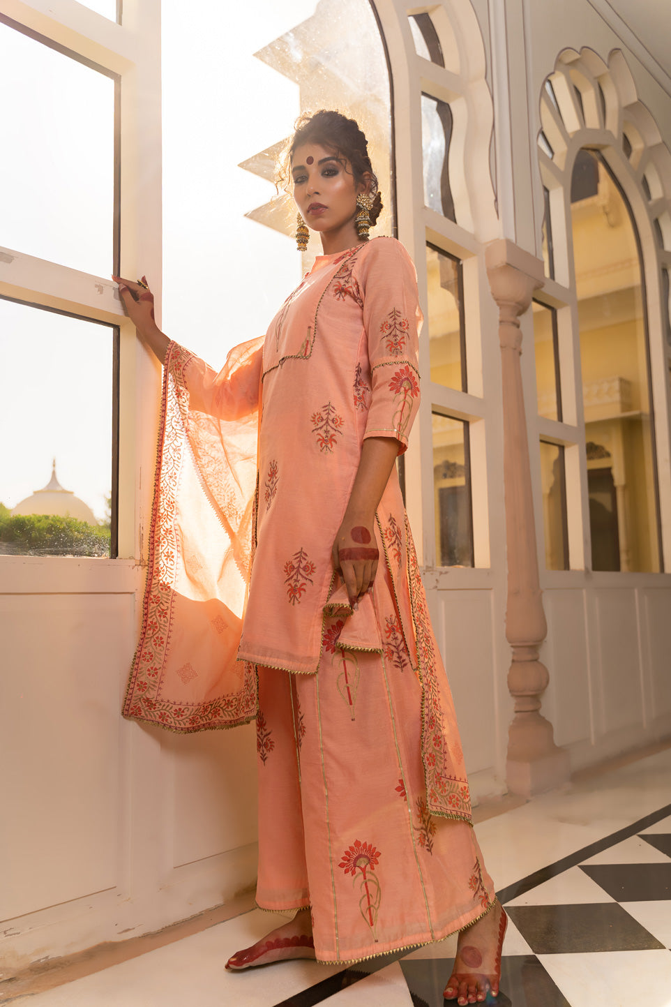 BLUSH PINK BLOCKED SHARARA SET