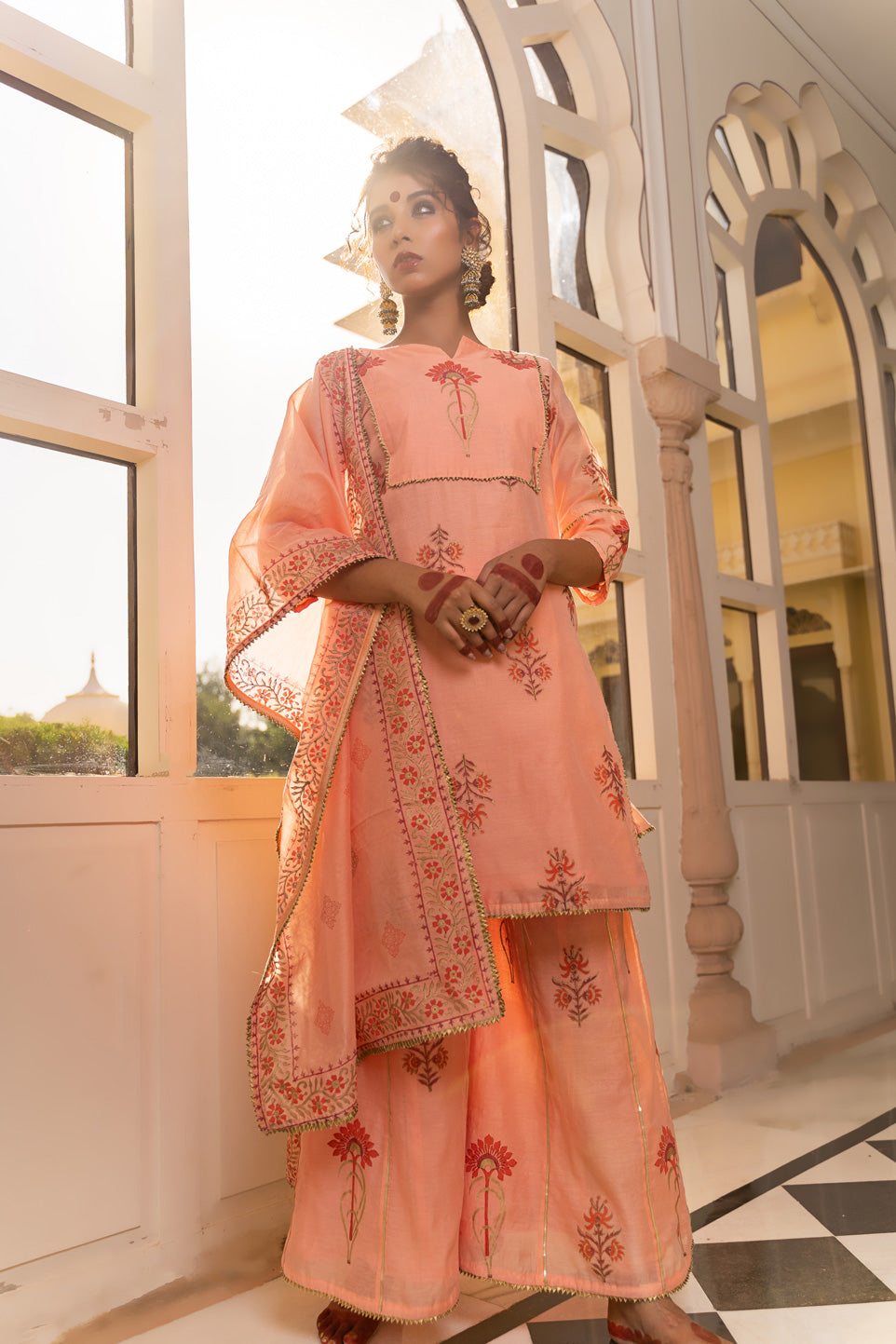 BLUSH PINK BLOCKED SHARARA SET