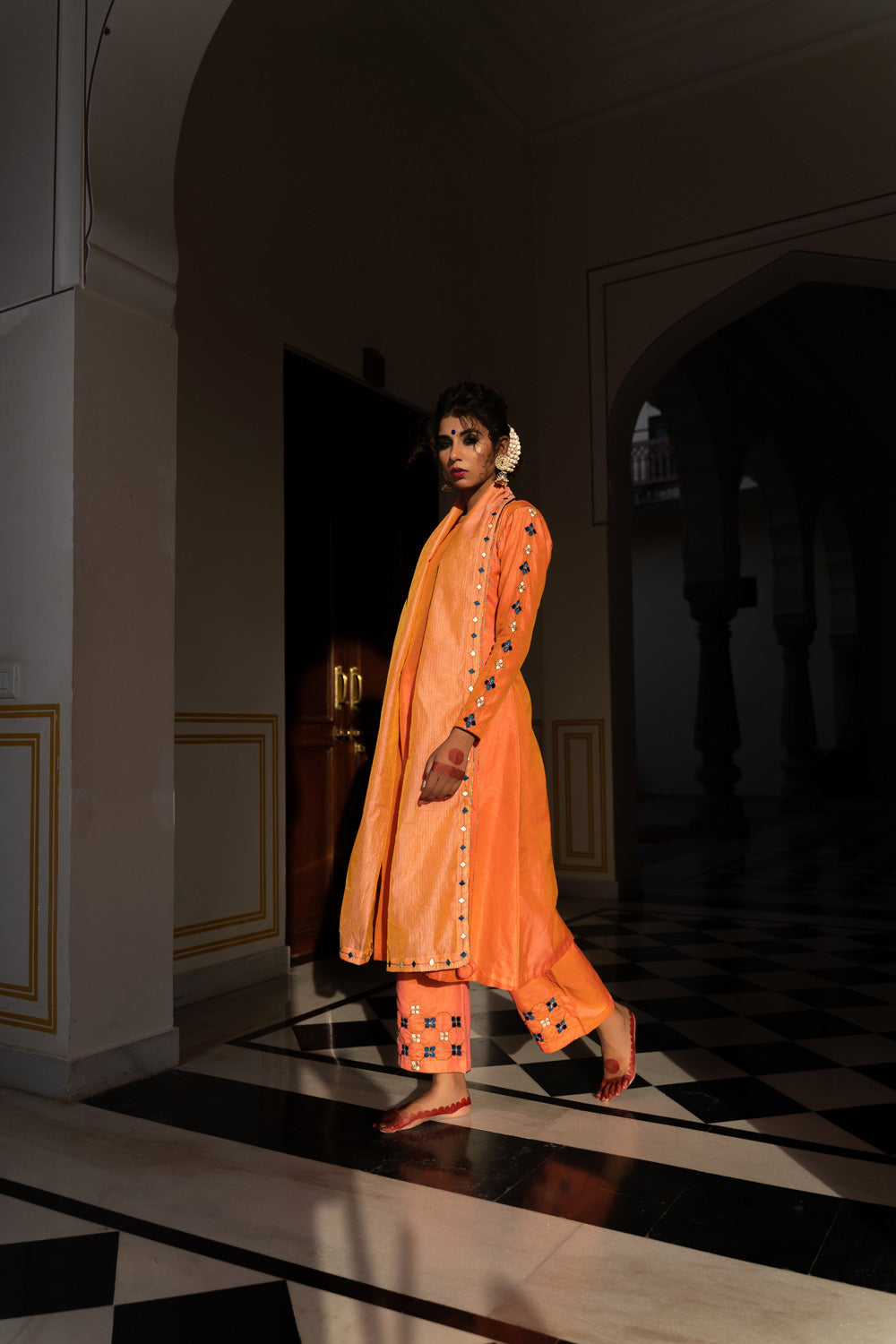 DEEP PEACH EMBROIDERED SUIT