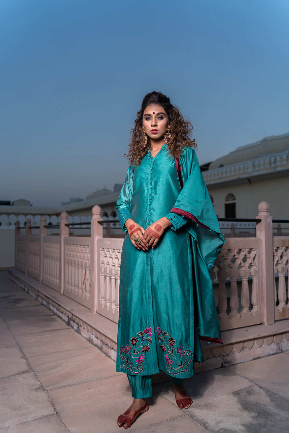 AQUA GREEN EMBROIDERED SUIT