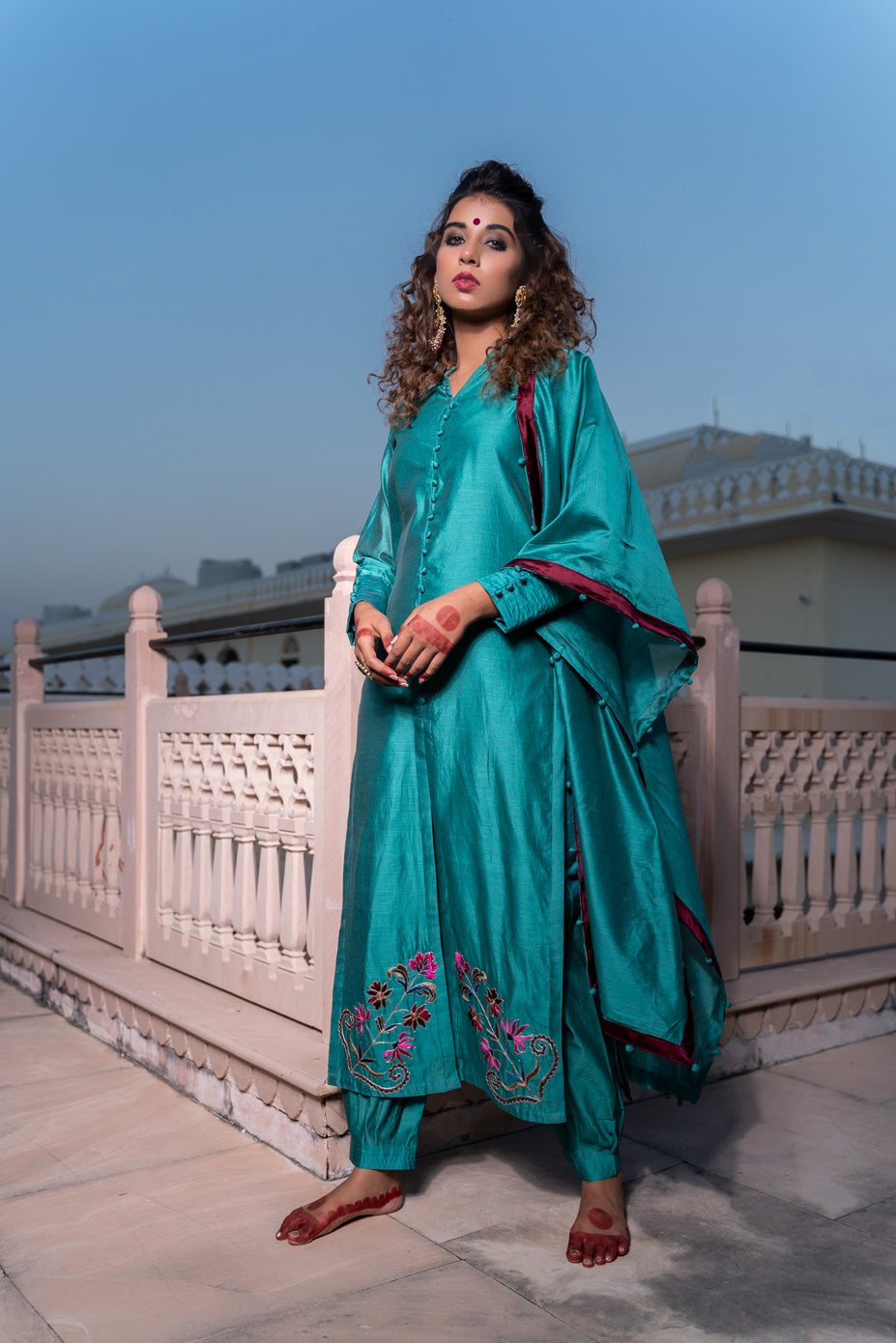 AQUA GREEN EMBROIDERED SUIT