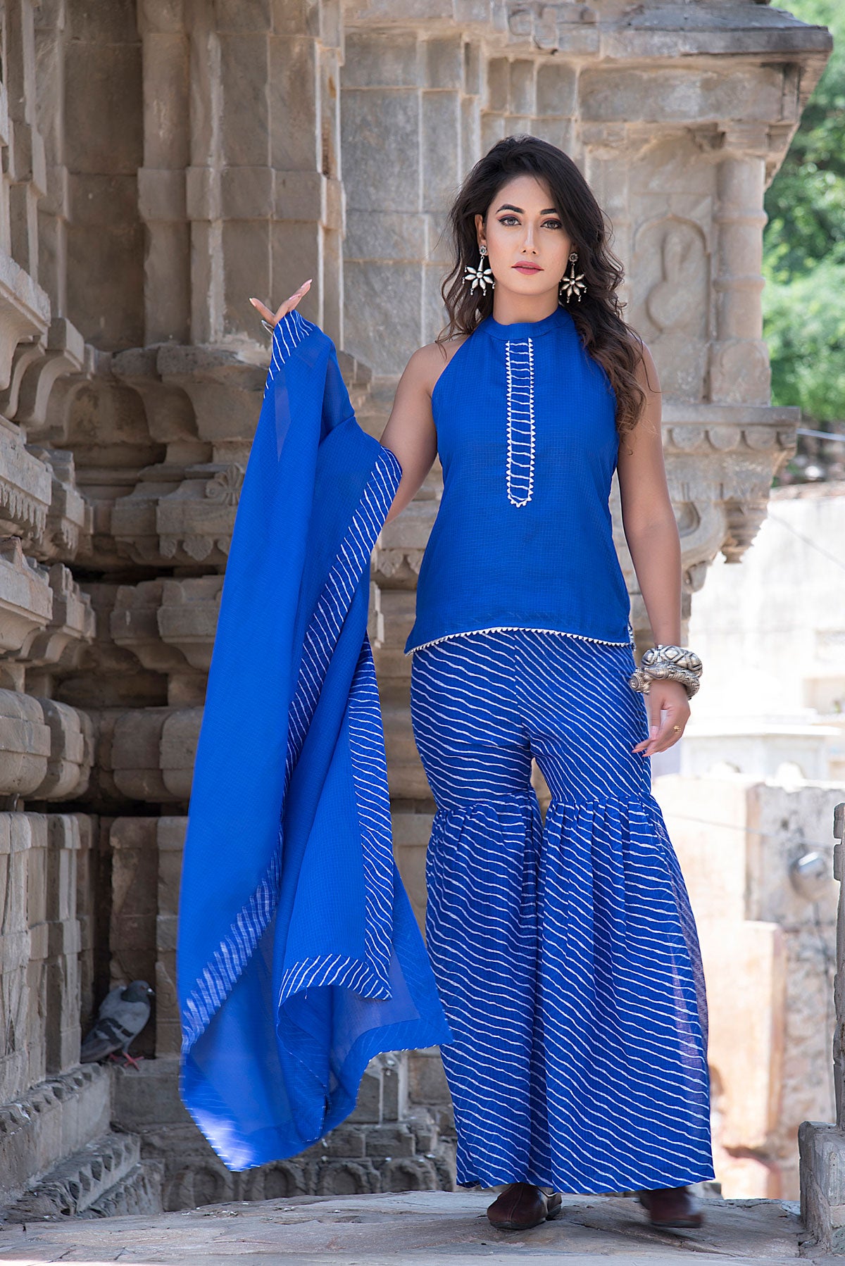 GHARARA BLUE LEHERIYA SET