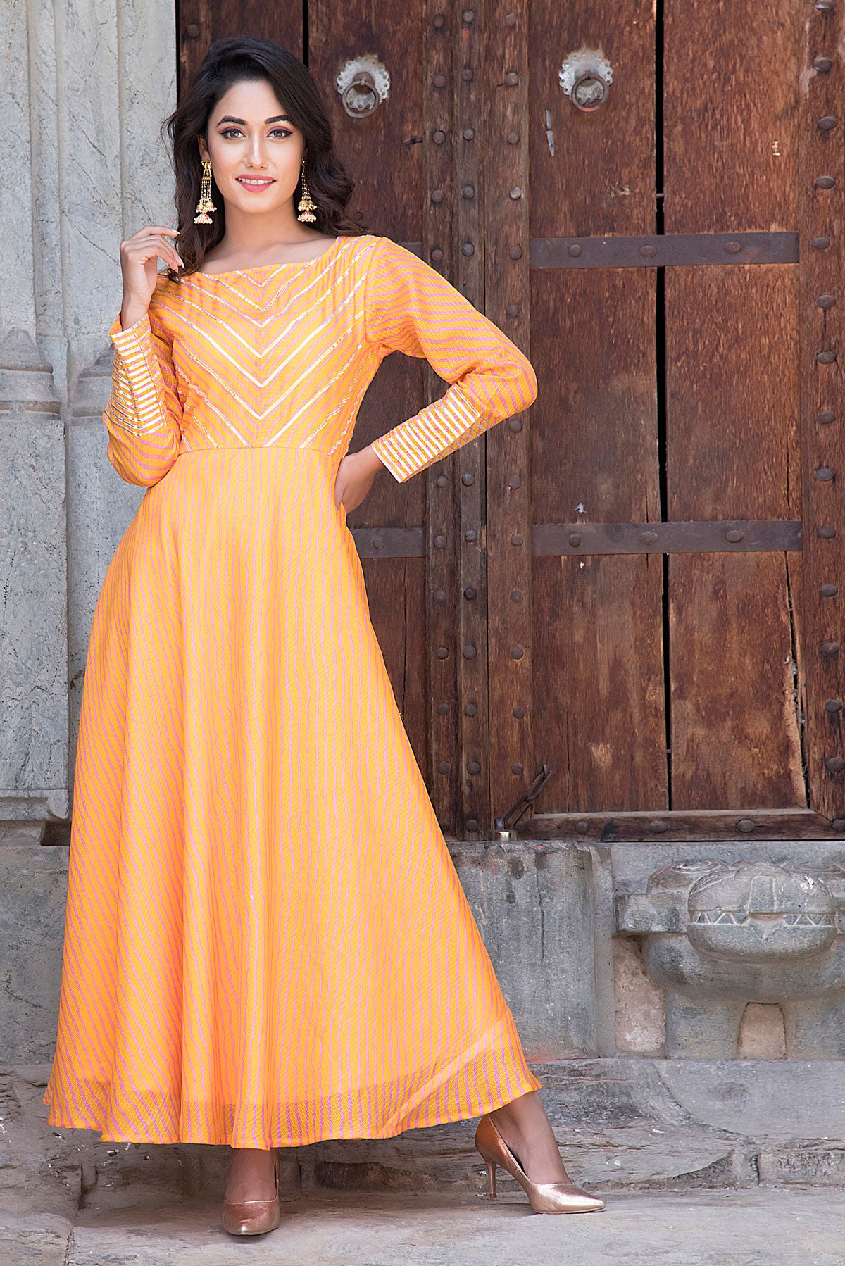 YELLOW PEACH GOTA DRESS