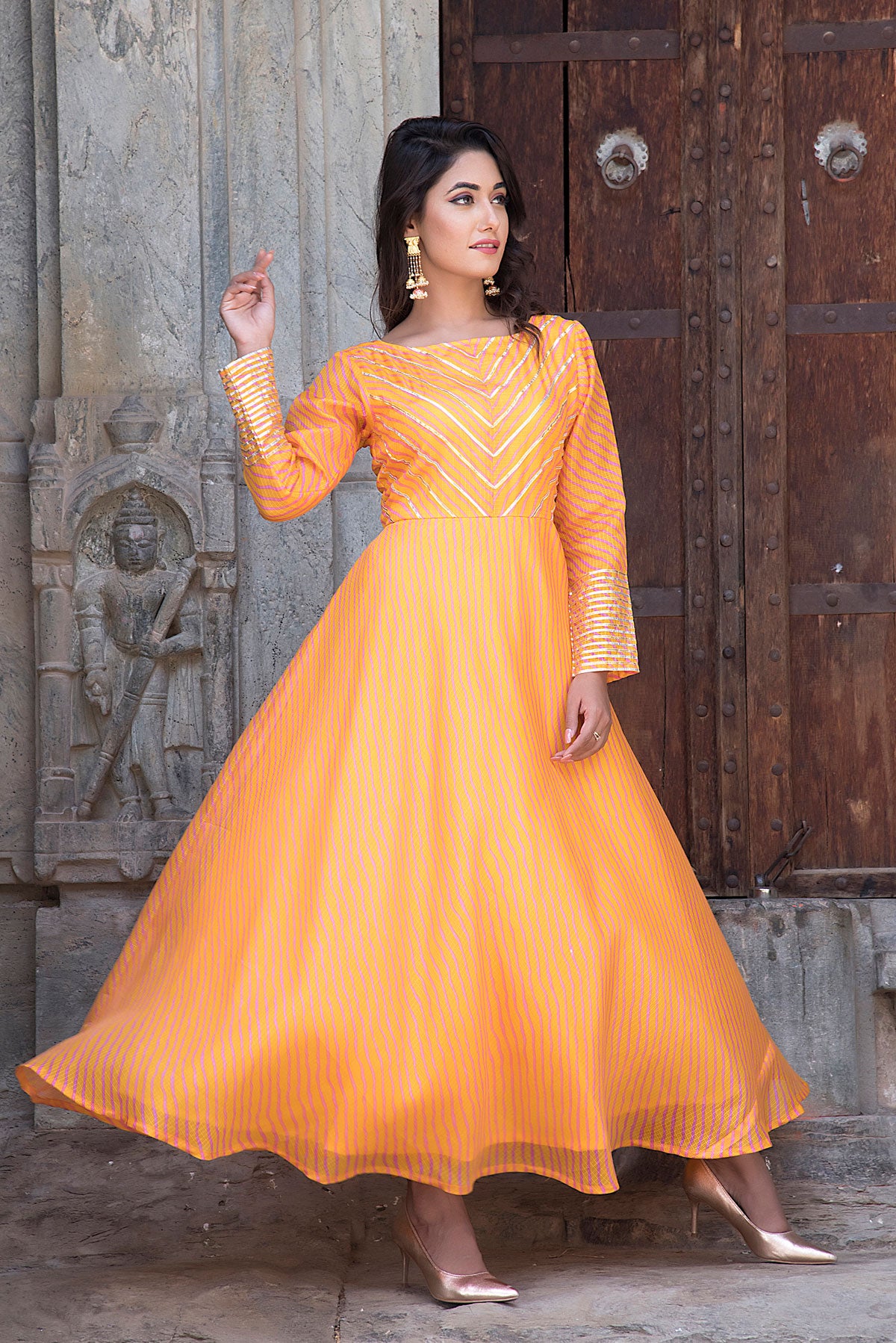 YELLOW PEACH GOTA DRESS