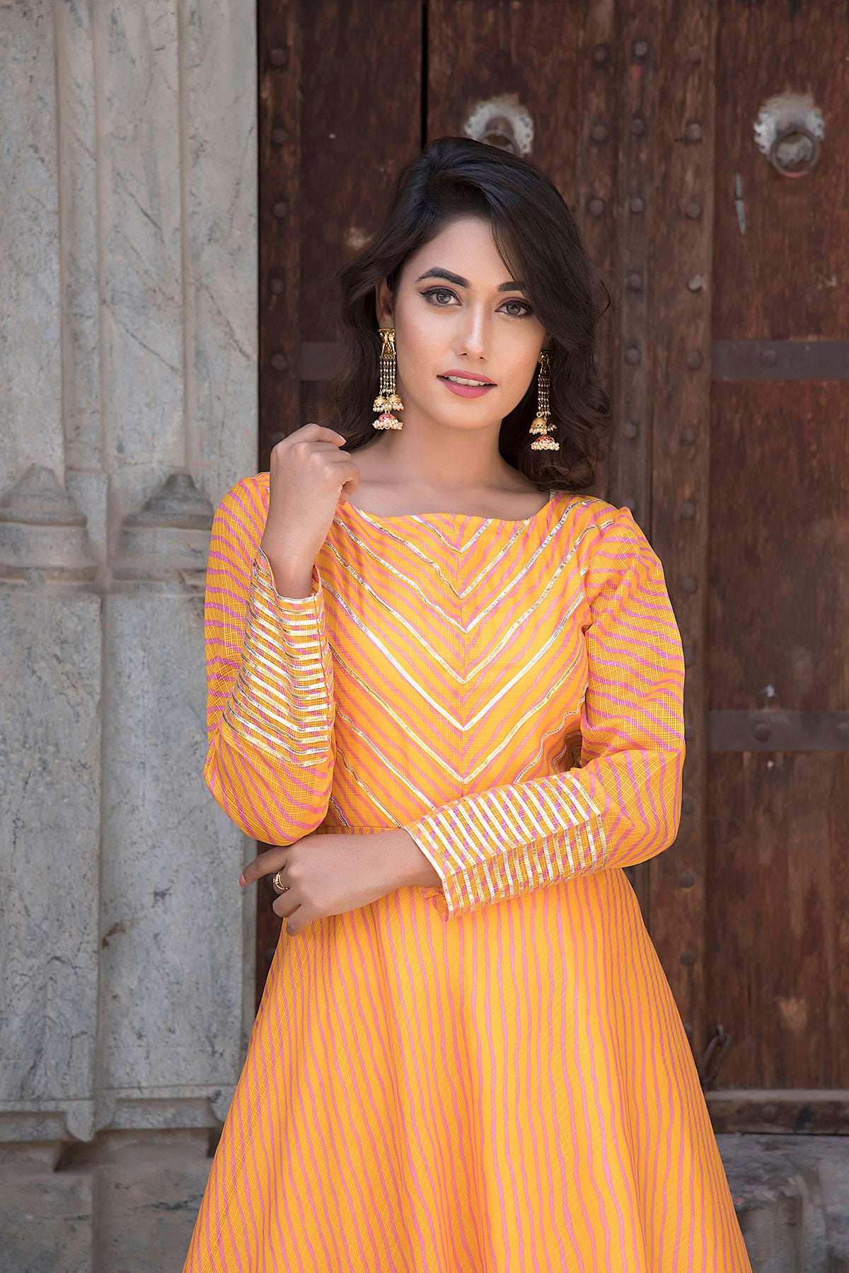 YELLOW PEACH GOTA DRESS