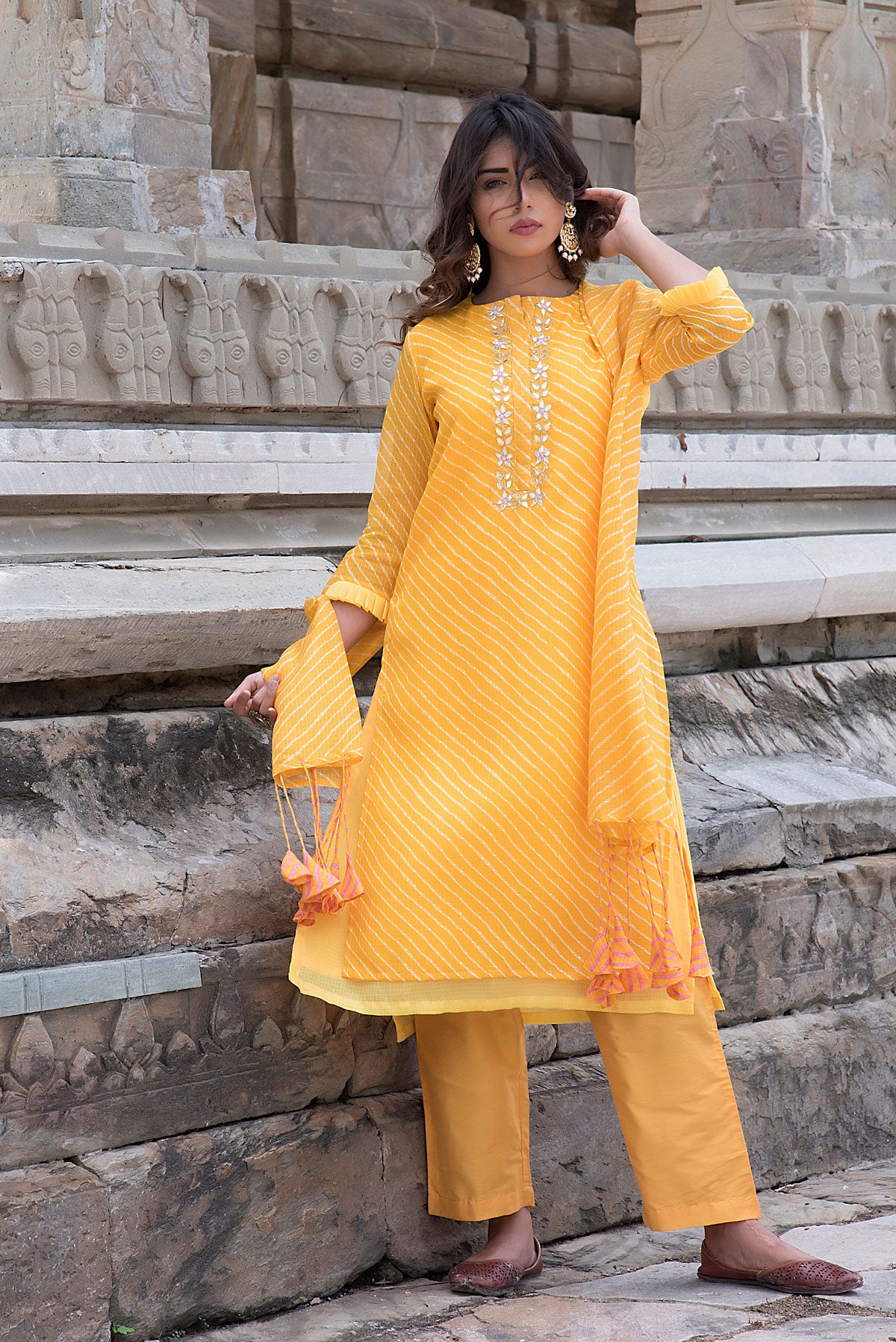 YELLOW GOTA TASSELED SUIT SET