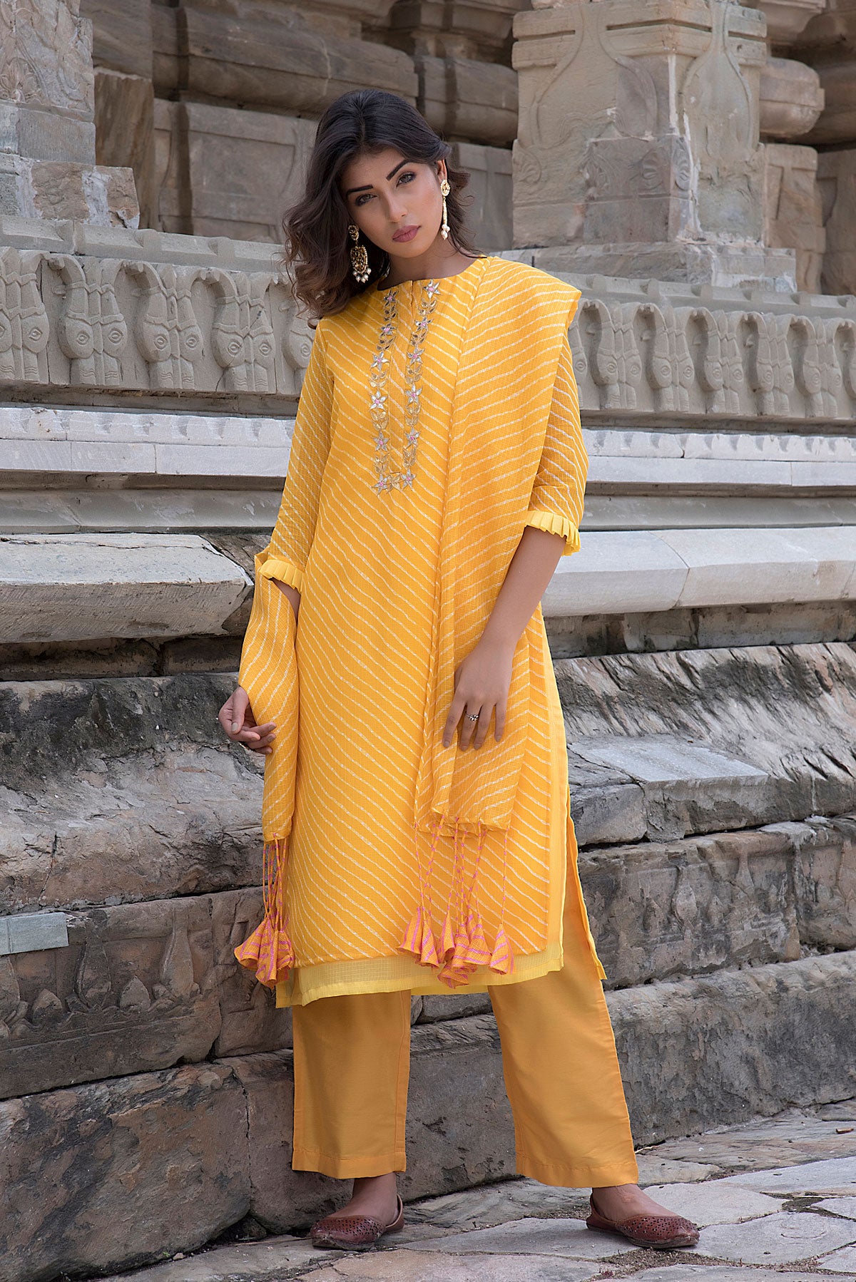 YELLOW GOTA TASSELED SUIT SET