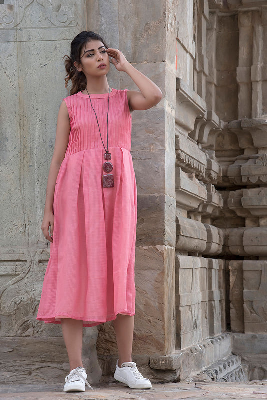 PEACH PINTEXED SLEEVELESS DRESS