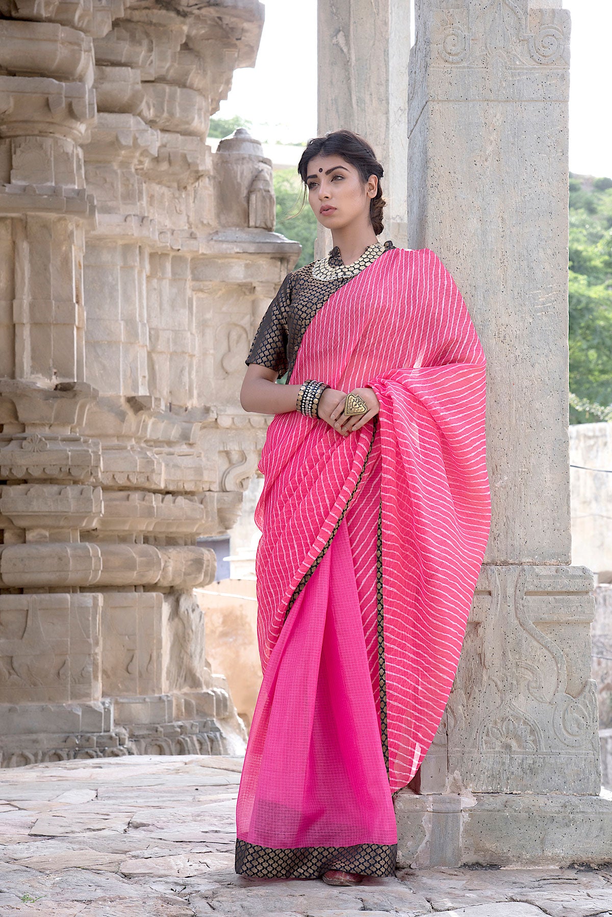 PINK PEACH BROCADE SAREE