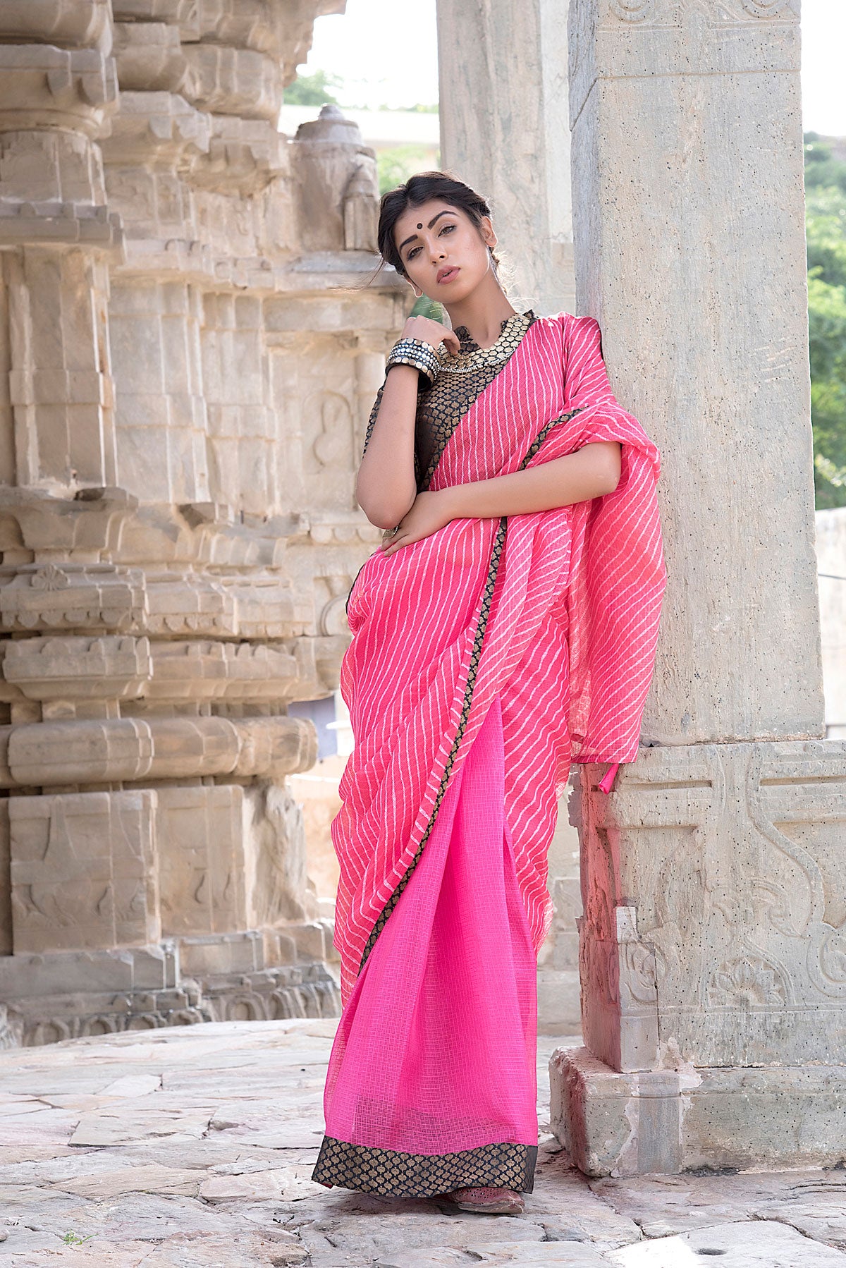 PINK PEACH BROCADE SAREE
