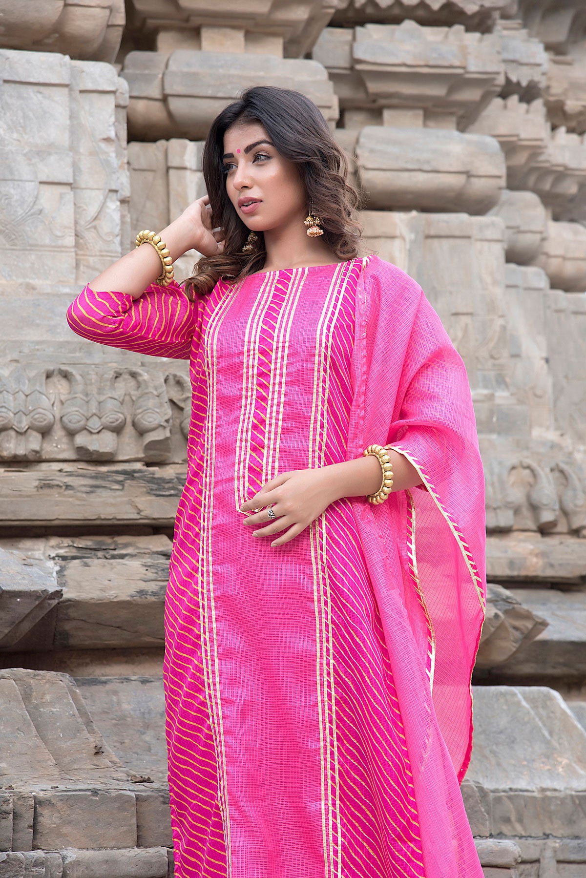 FUSCIA PANELLED GOTA SUIT SET