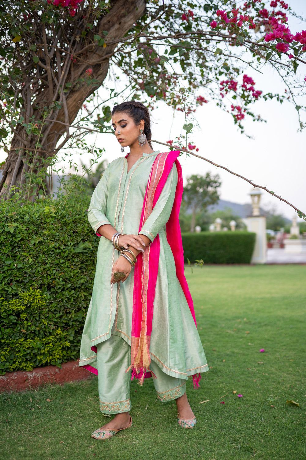 GREEN PINK GOTAPATTI SUIT