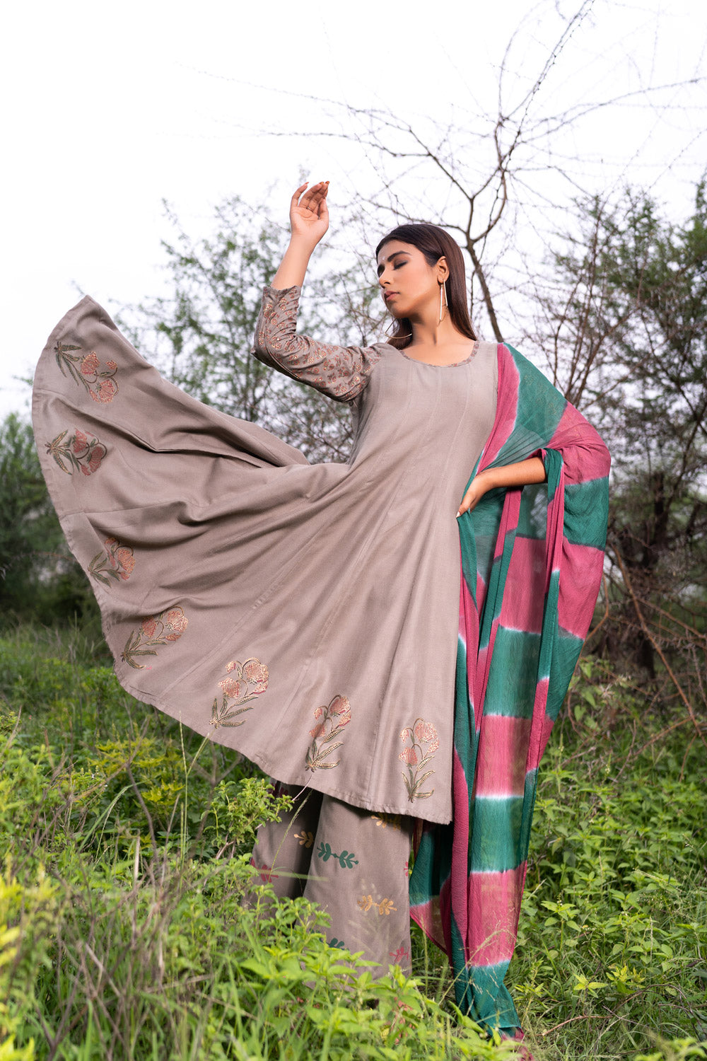 GREY ANARKALI SET
