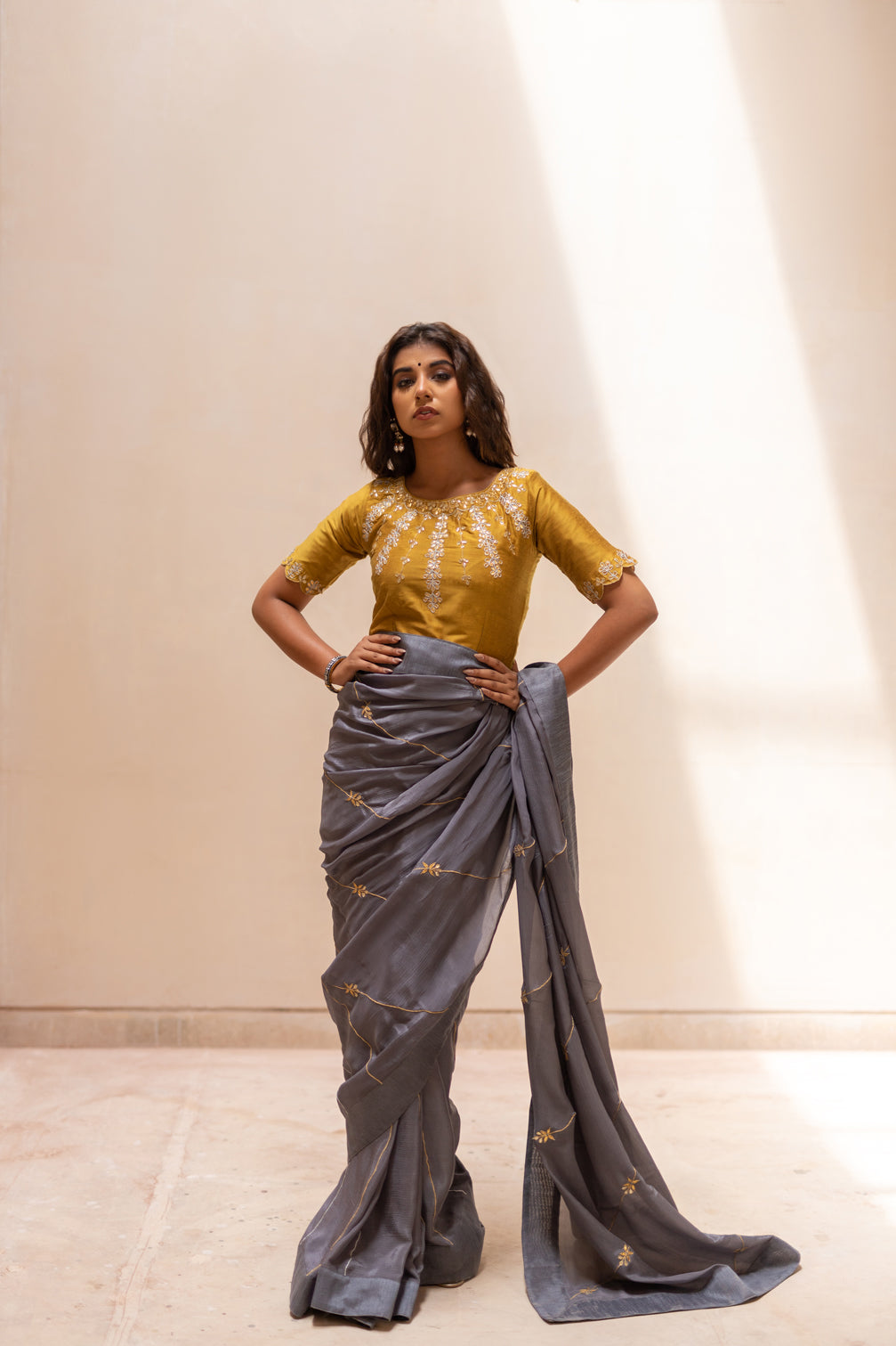 STEEL GREY GOTAPATTI SAREE SET