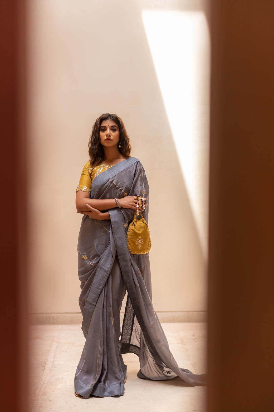 STEEL GREY GOTAPATTI SAREE SET