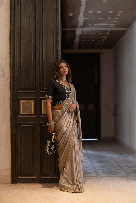 CHAMPAGNE BEIGE GOTAPATTI SAREE SET