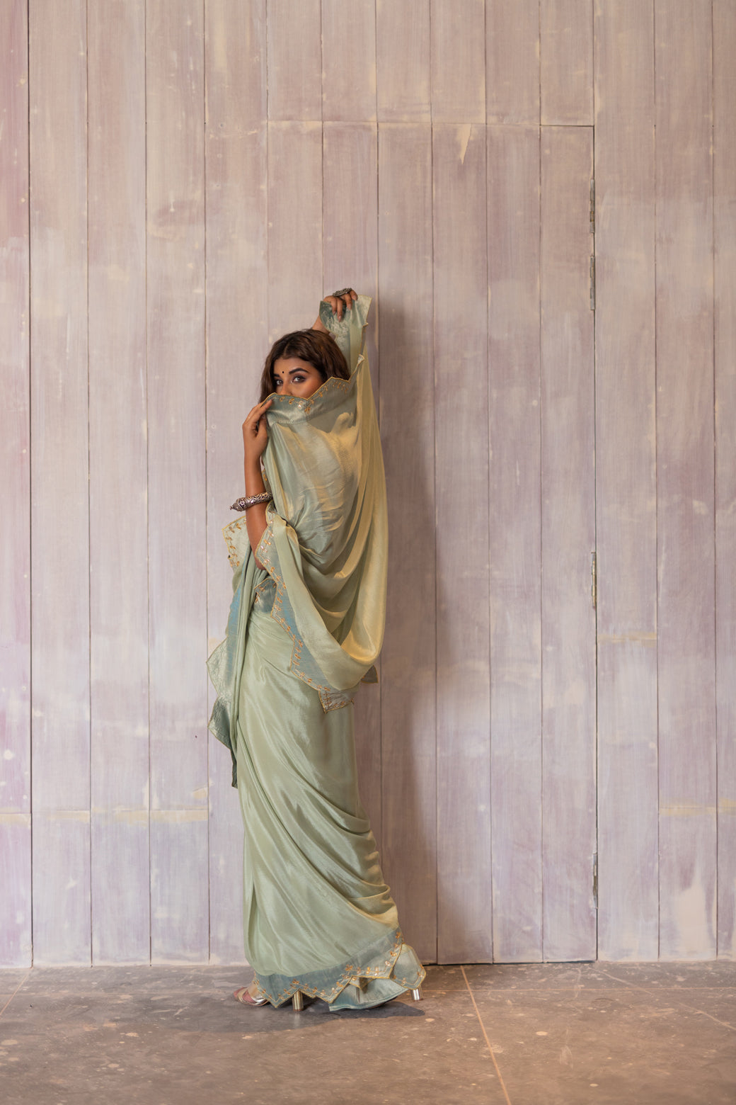 PASTEL GREEN GOTAPATTI SAREE SET