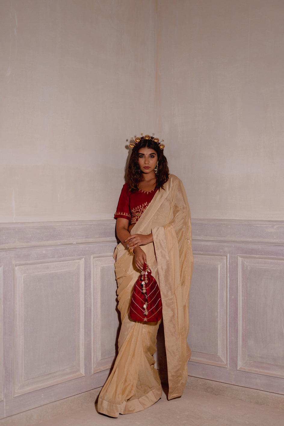 IVORY CREAM GOTAPATTI SAREE SET