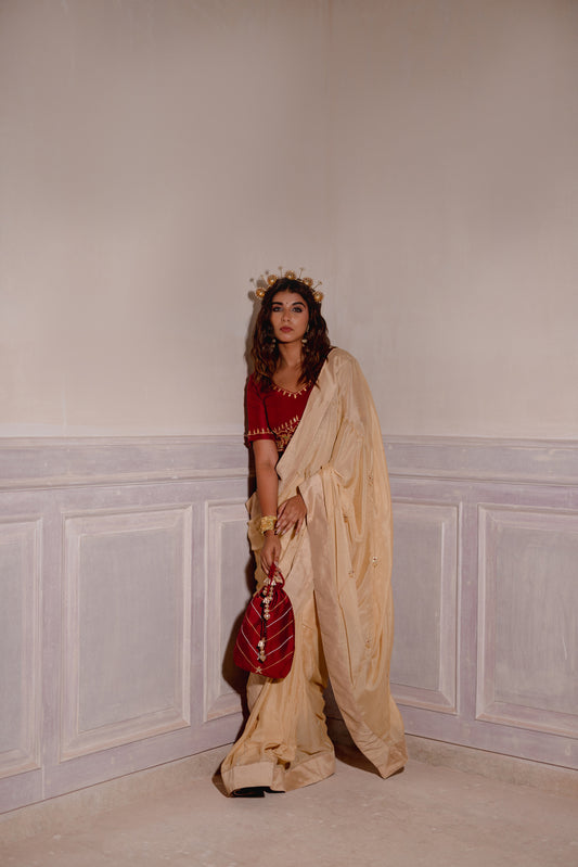 IVORY CREAM GOTAPATTI SAREE SET