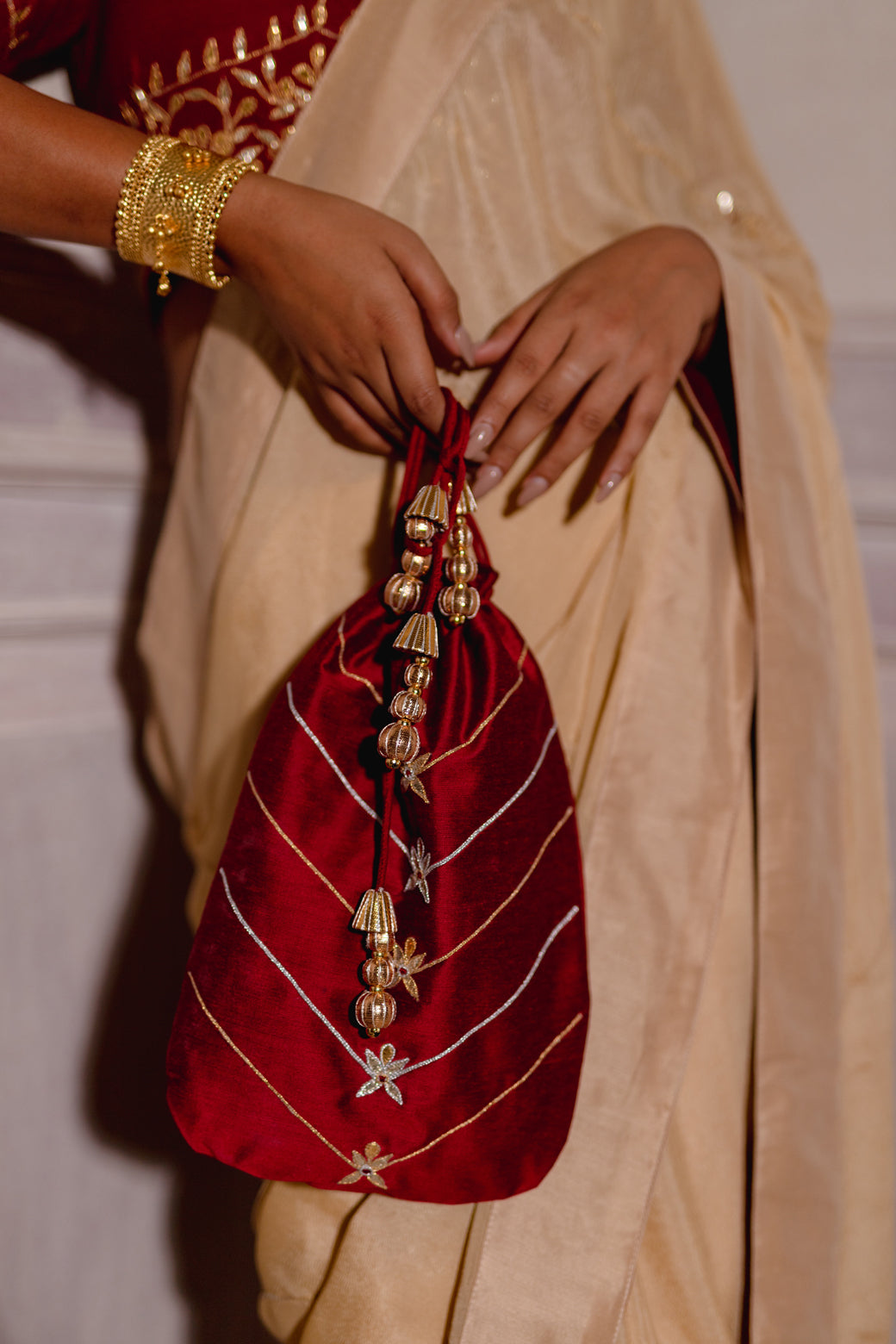 IVORY CREAM GOTAPATTI SAREE SET