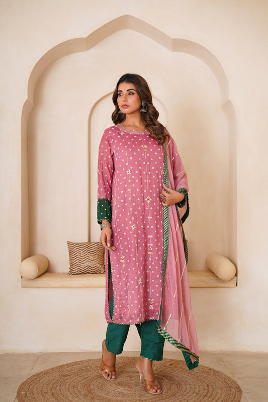 BLUSH BANDHEJ GOTAPATTI SET