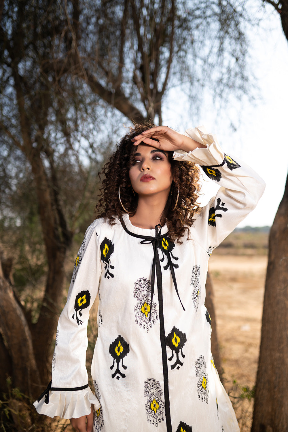 MONOCHROME SILK HANDBLOCKED COAT