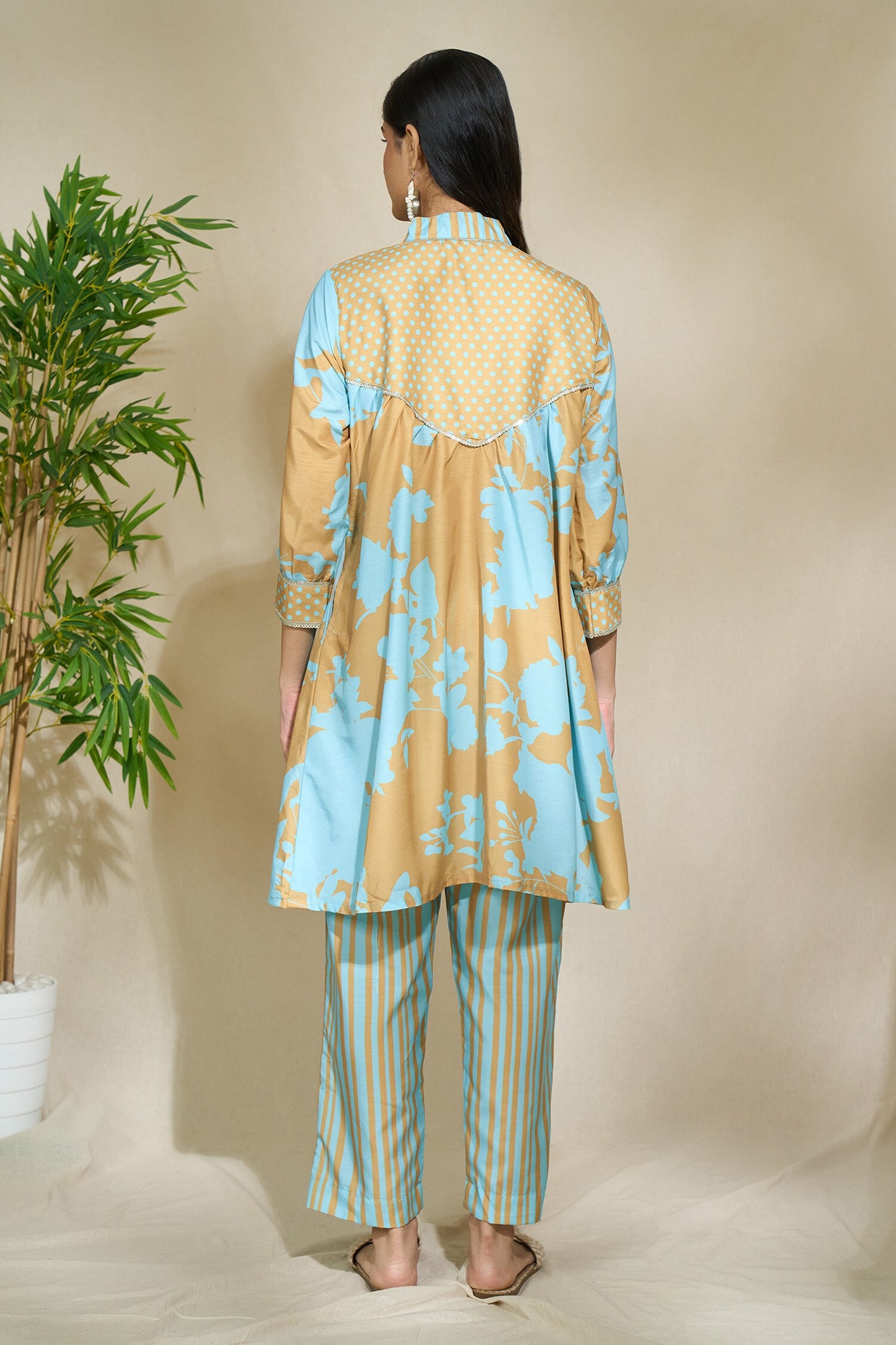 MUSTARD TRI PRINT TUNIC SET