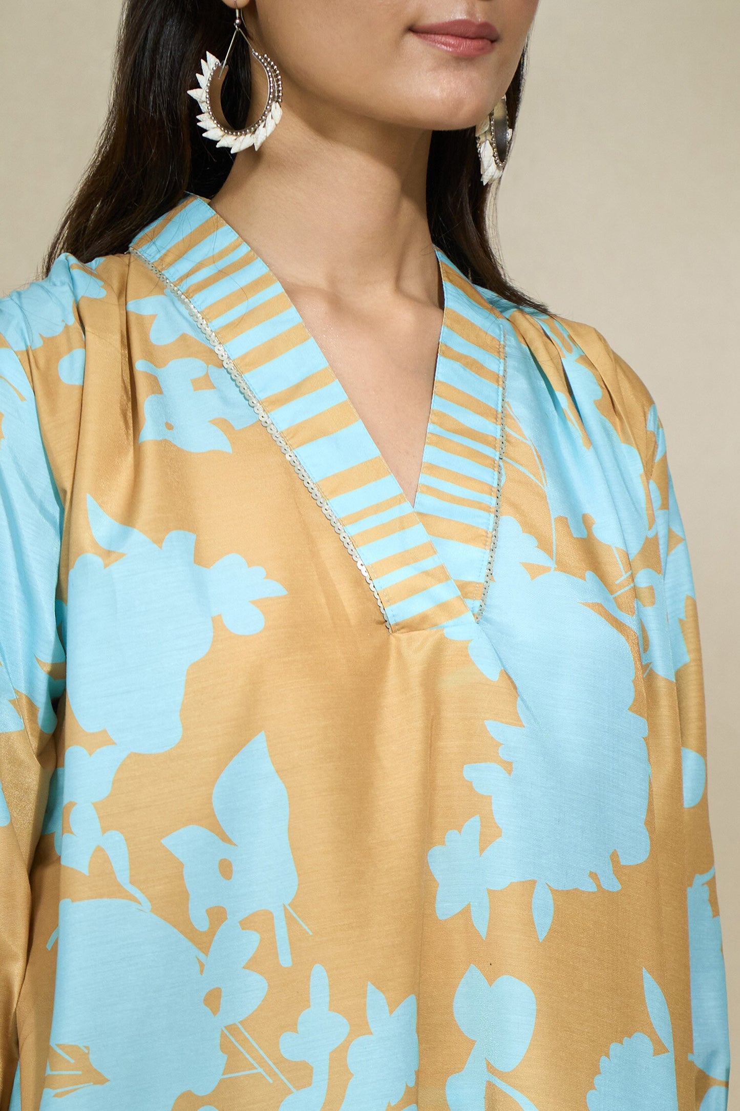 MUSTARD TRI PRINT TUNIC SET