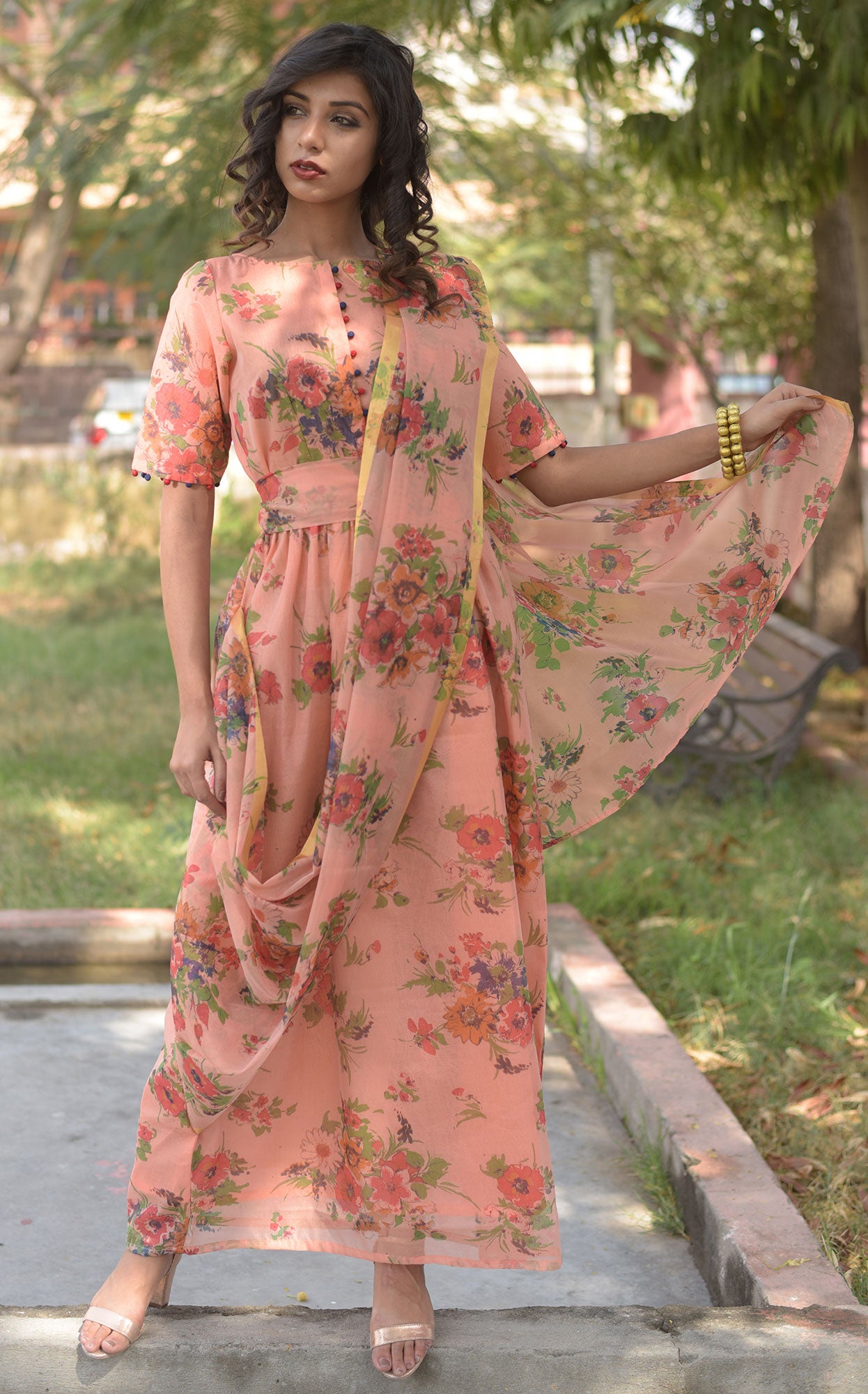 PEACH DRAPE DRESS