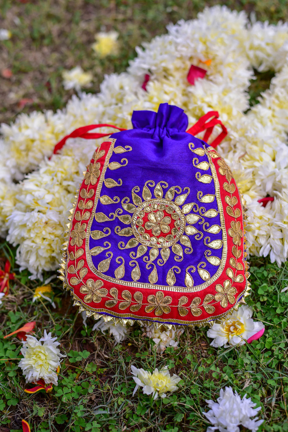 PURPLE RED GOTA POTHLI BAG