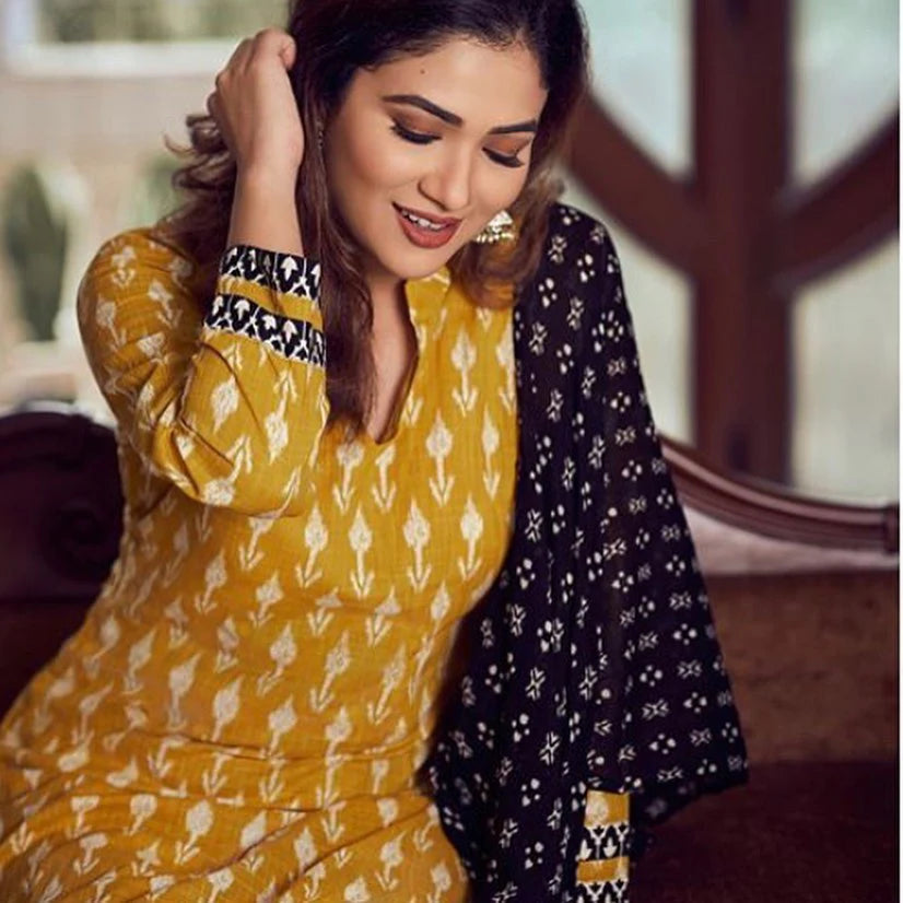 YELLOW IKKAT DUPATTA SET