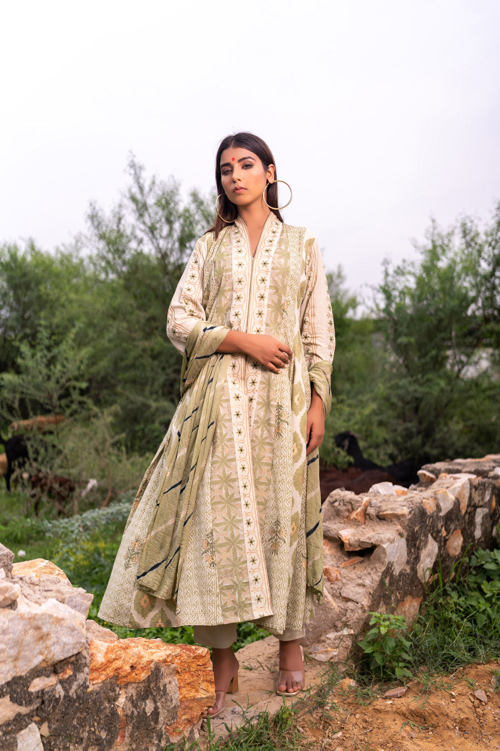 SAGE GREEN  ANARKALI SET