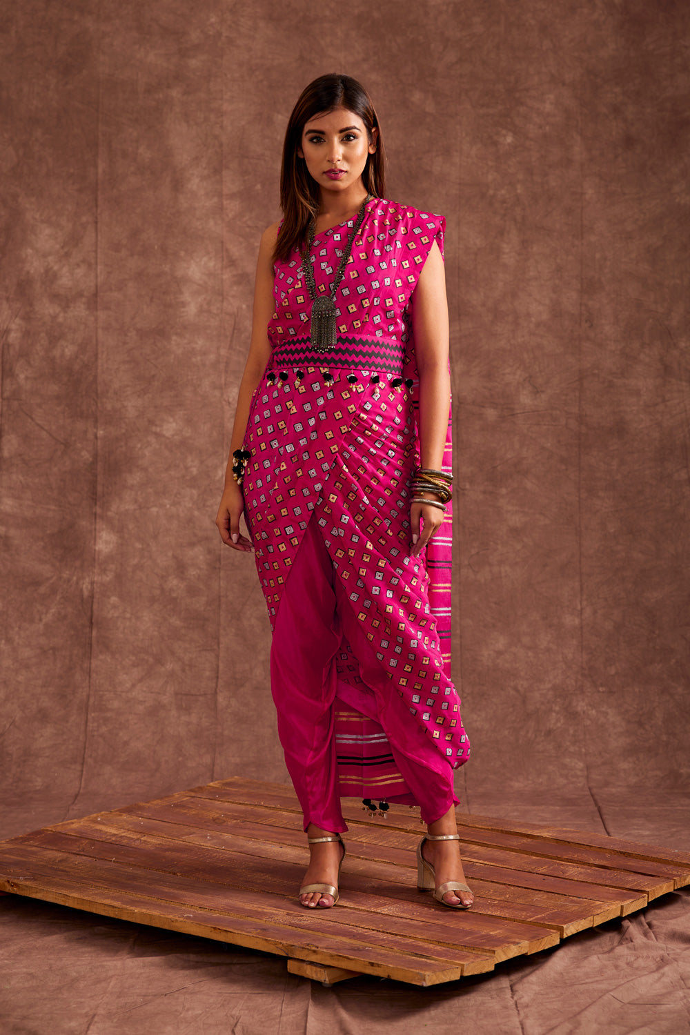 FUSCIA DRAPE SAREE