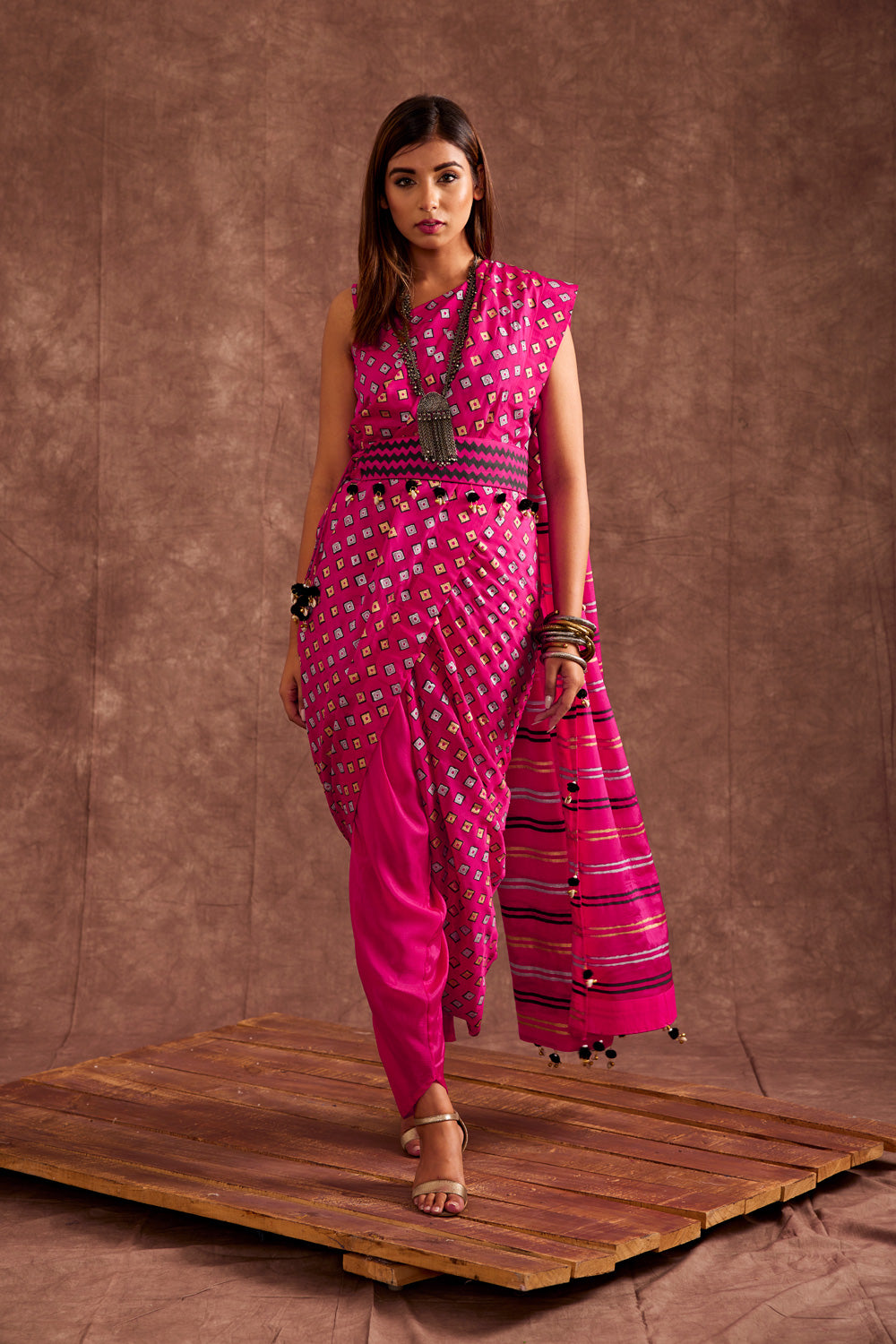FUSCIA DRAPE SAREE