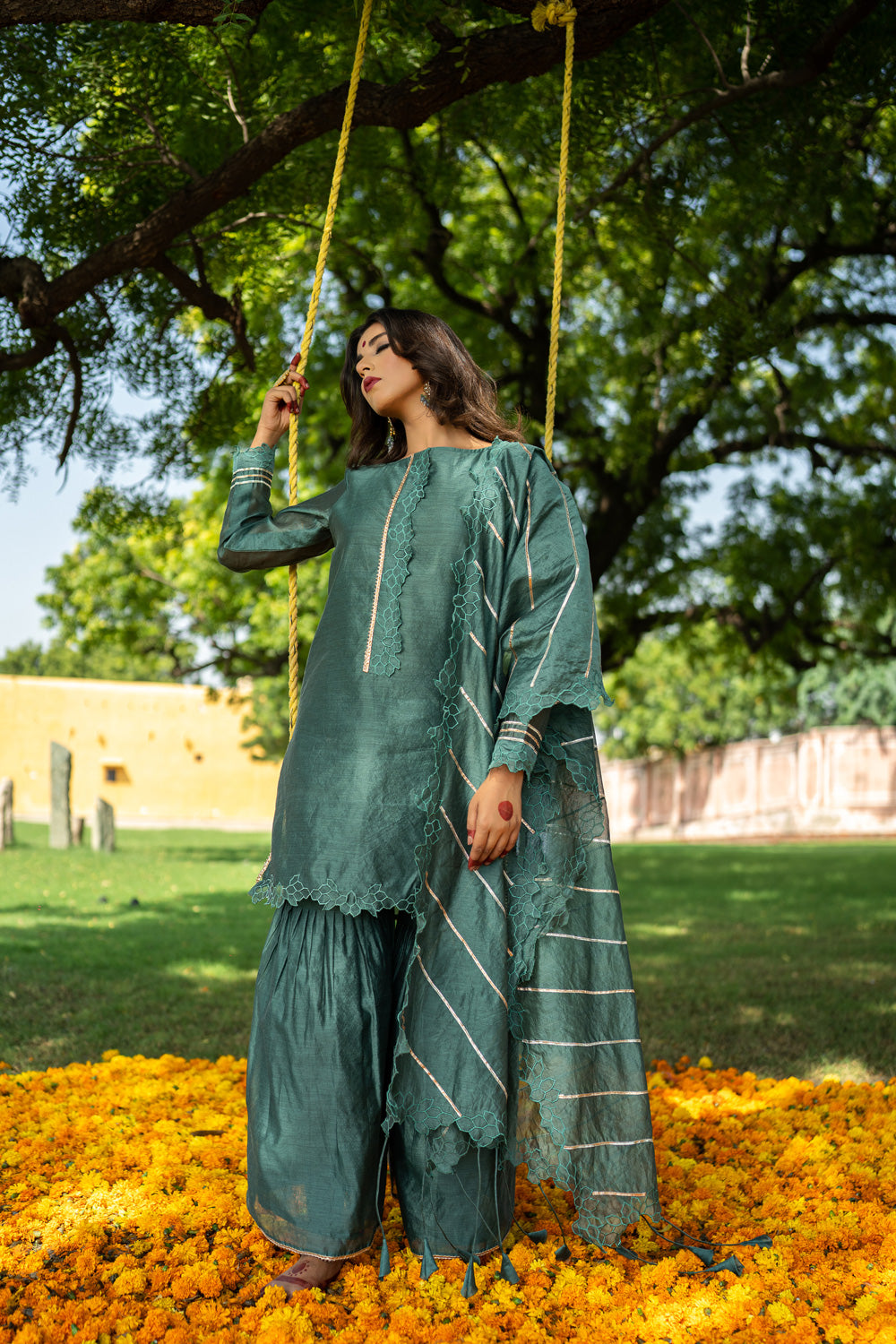 TEAL CUTWORK GHARARA SET