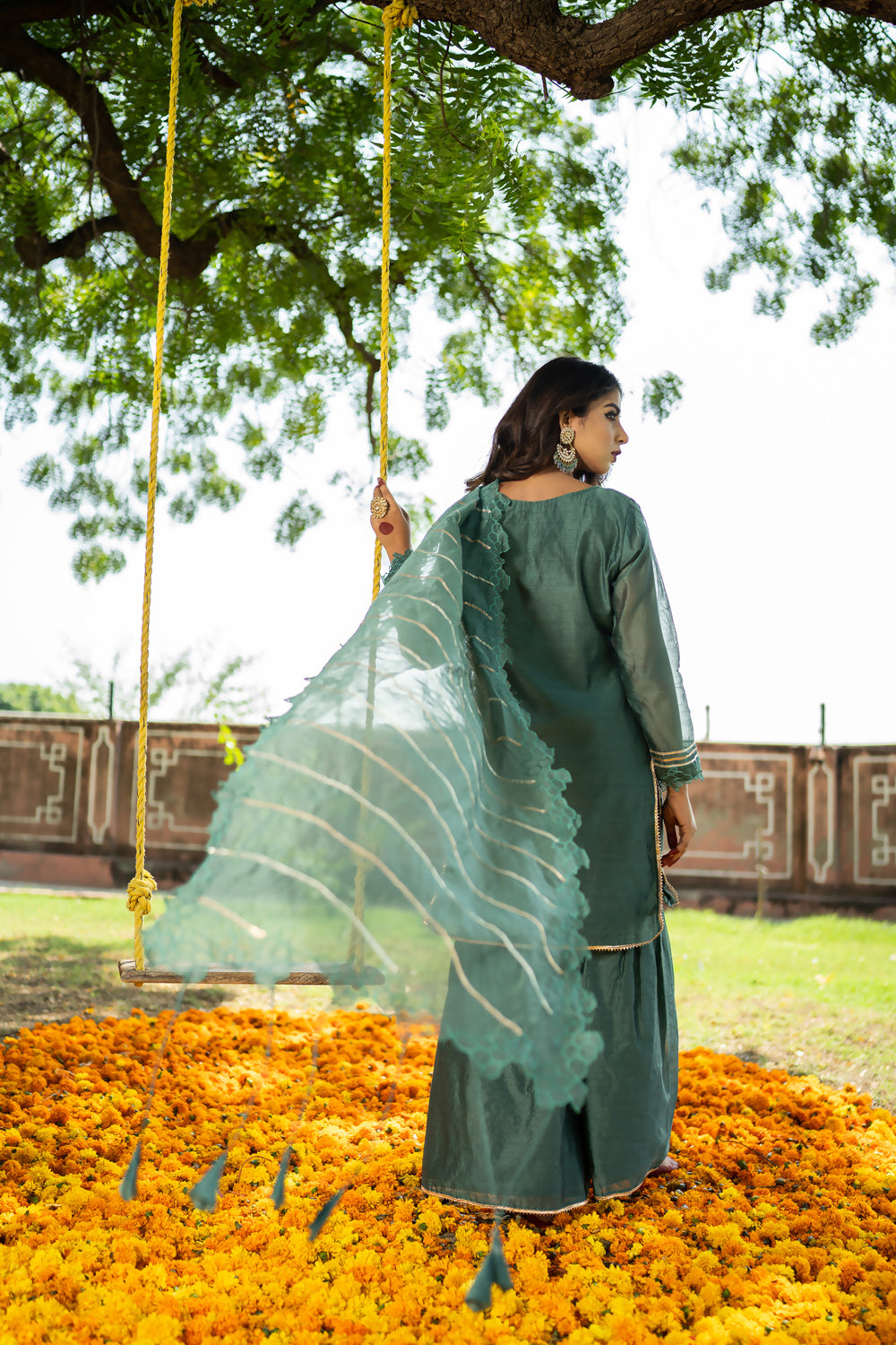 TEAL CUTWORK GHARARA SET