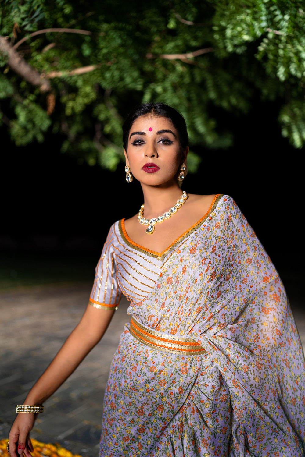 VINTAGE GREY RUFFLE SAREE