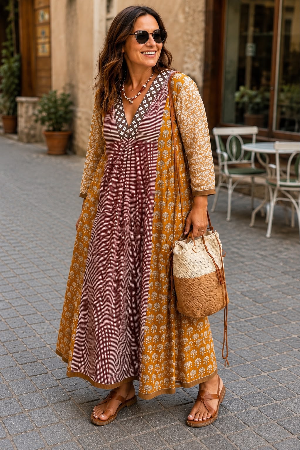 MUSTARD PANELLED COTTON DRESS
