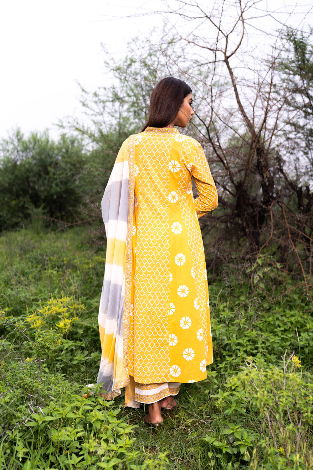 YELLOW MULTIPRINT ANARKALI SET
